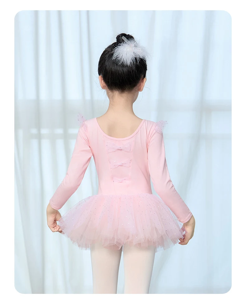 Ballett kleid für Mädchen Rüschen ärmel Ballett Trikot Pailletten Tutu Rock Kleinkind Rock Rock Tanz Bodysuit rosa Ballerina Outfits – Detail 6
