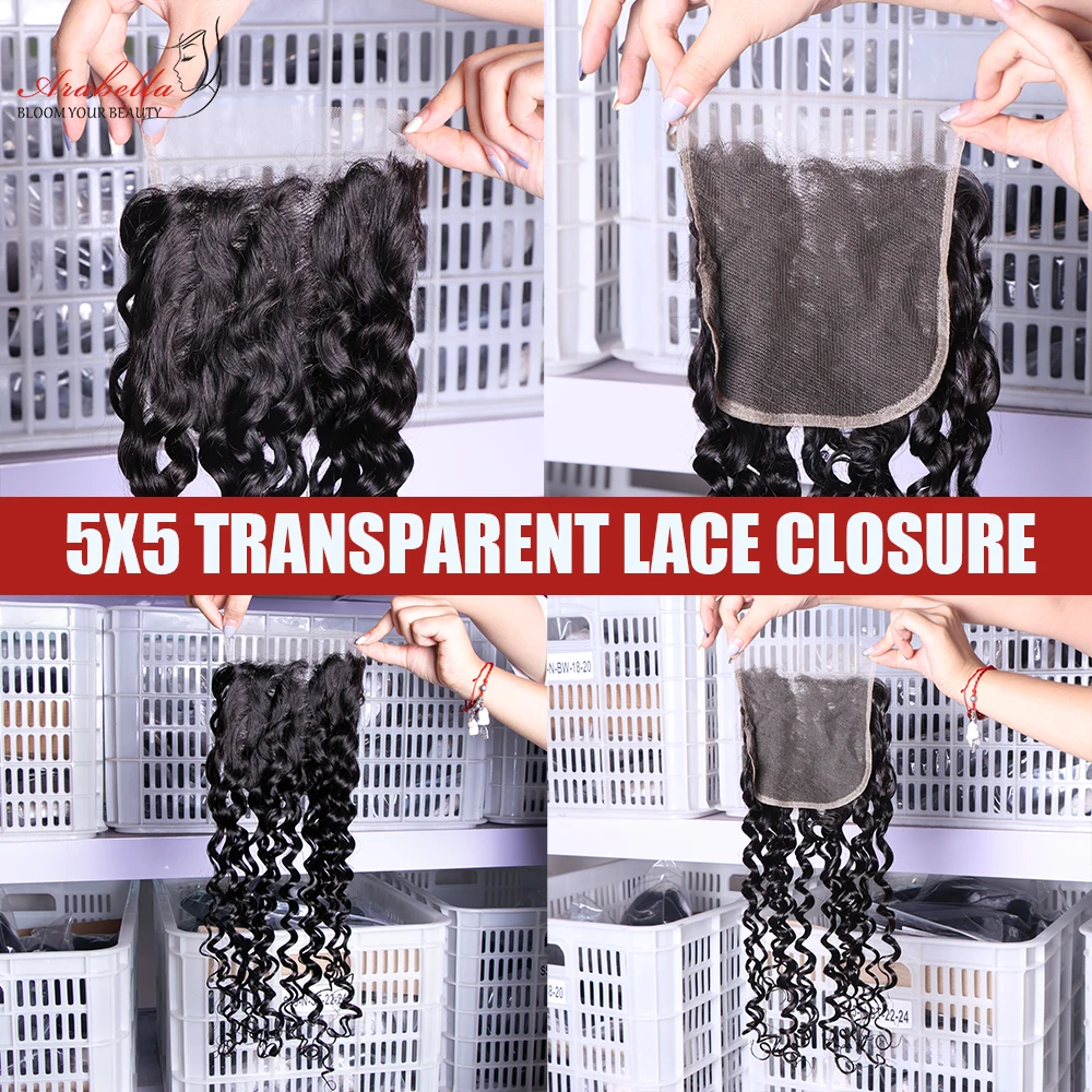 Deep Wave 13x4 Transparent Lace Frontal With Baby Hair Remy 100% Human Hair Arabella PrePlucked Bleached Knots 5x5 Lace Closure human hair closure human hair lace product human hair frontal