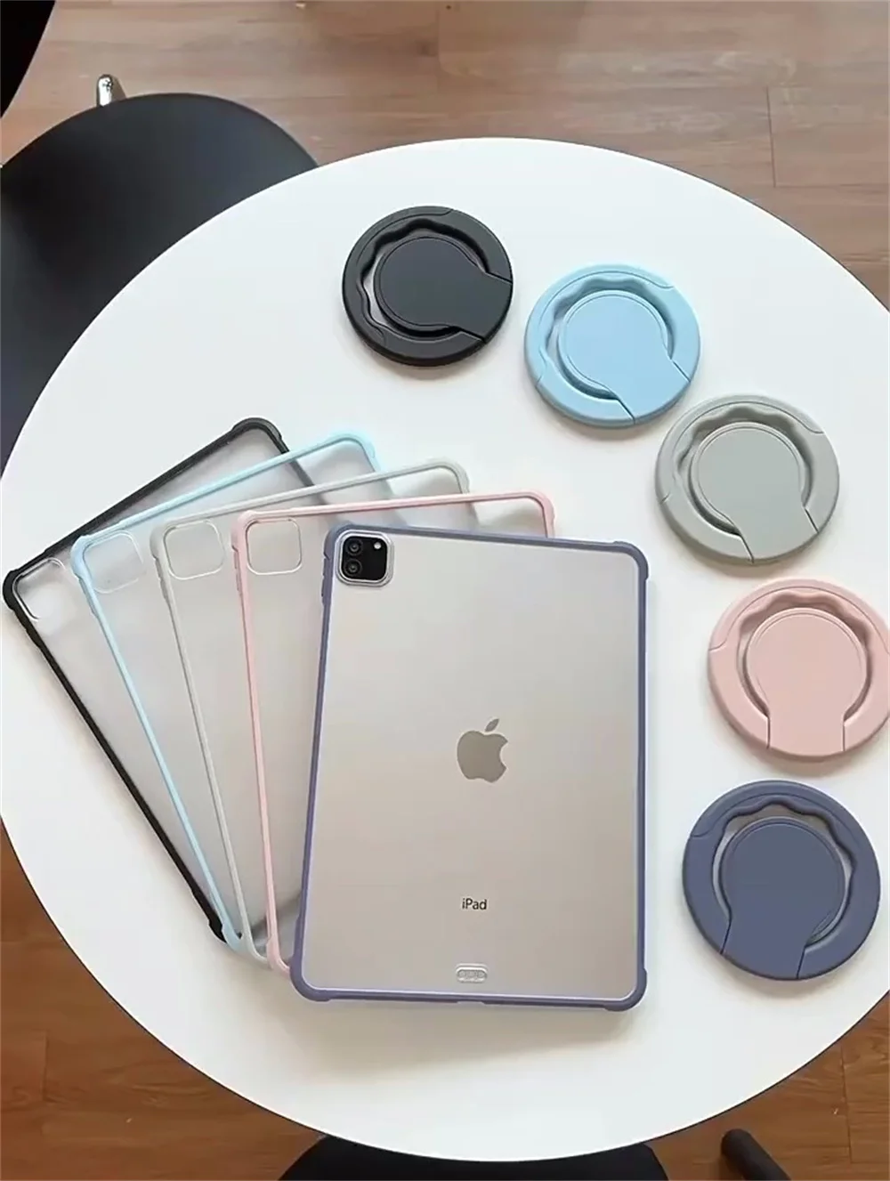 Sleek Matte PC+TPU Tablet Case with Metal Ring Stand