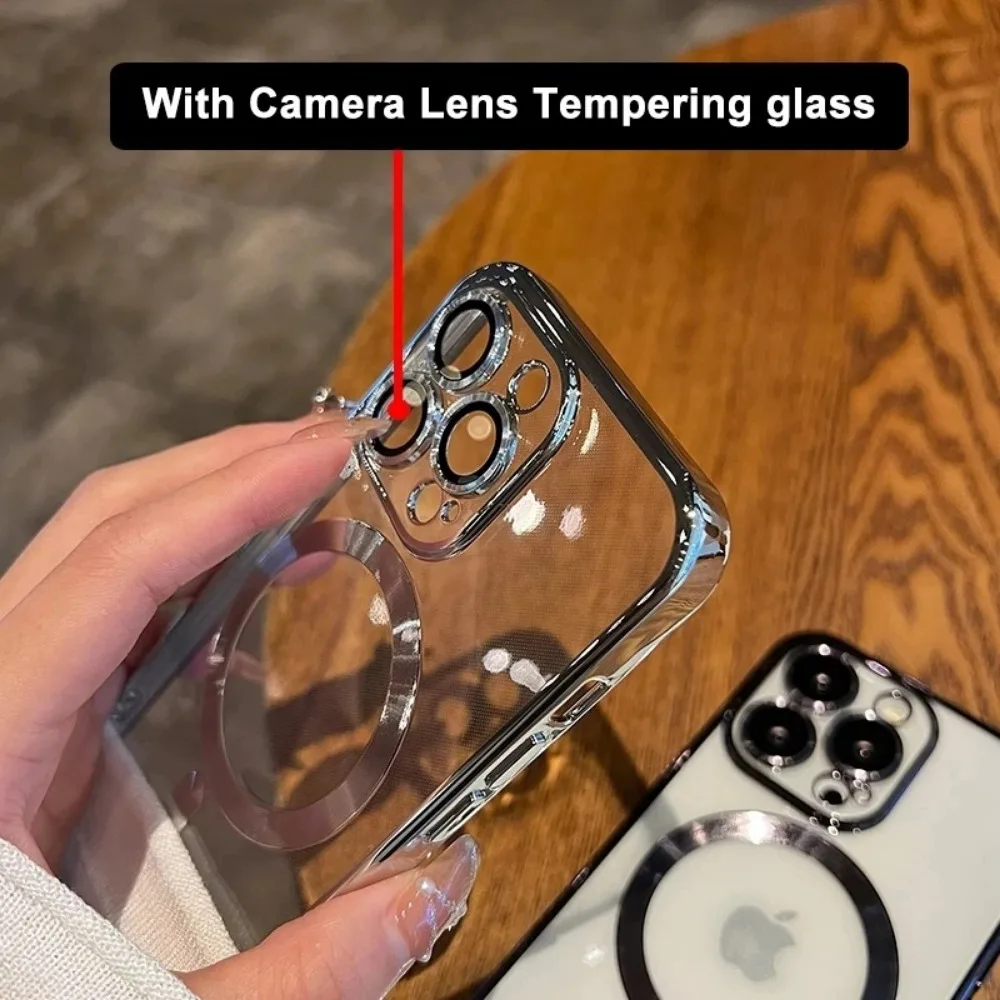 Luxury Transparent Pink Soft Plating Case with Magnetic Lens Protection