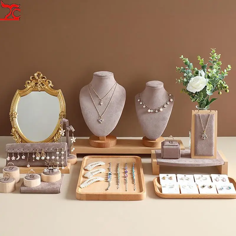 Solid Wood Jewelry Frame Earring Ring Bracket Hand Shelf Display Shelf Window Counter Creative Portrait Neck Seat Accessories solid wood walnut conical bracelet bracelet display props bracelets shelf window display props jewelry organizer