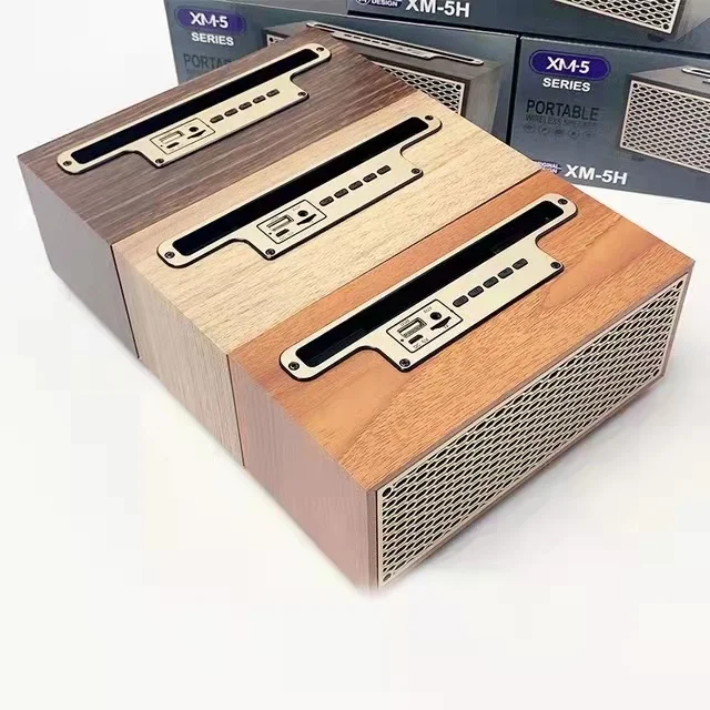 FM/AM Vintage Wood Grain Bluetooth Speaker TWS Wireless Subwoofer Portable Radio Stereo Mobile Phone Stand