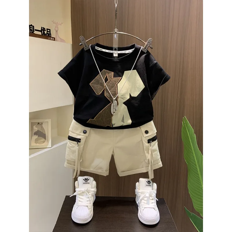 Children's Cartoon Boys Summer Short sleeved Set New Little Boys Summer Clothing Baby Cool and Handsome Clothing