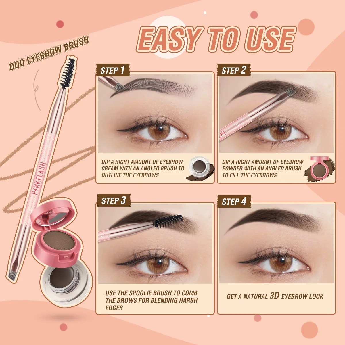 Eyebrow Powder Gel PINKFLASH 2 In 1 Double Effect Waterproof Quick-drying 3D Eyebrow Styling Cream Enhancer Cosmetics Brush eyebrow pomade gel wax,eye makeup tools