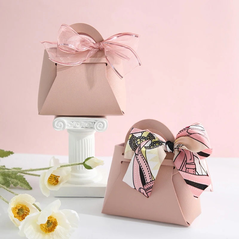 10/20/30PCS Leather Gift Candy Bags for Wedding Guest Gift Mini Packaging Handbag with Ribbon Party Supplies Kawaii Packaging