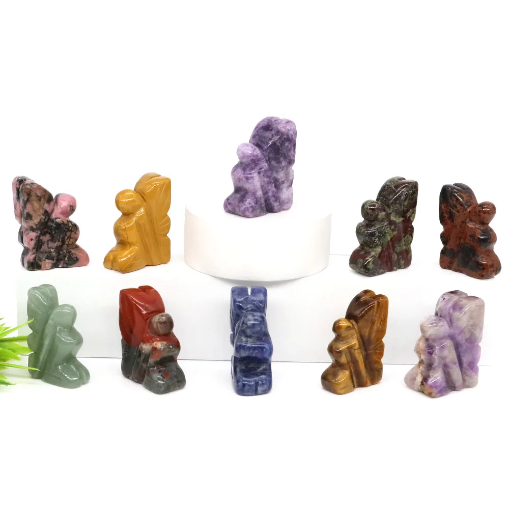 SUNNYCLUE 20 Ciondoli Angelo Con Pietre Dure E Moschettone - Quarzo Rosa, Ametista, Lapislazzuli Per Gioielli Fai Da Te E Portachiavi - 5