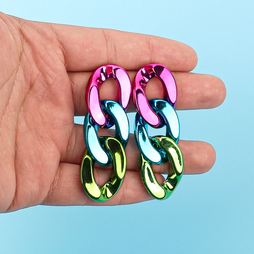 

Bohemia Simple Acrylic Chain Y2K Earrings for Women Korea Metallic Color Hanging Drop Earring Girls Jewelry Gifts pendientes