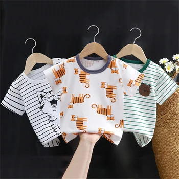 Summer 0-4Y Children Top for Cartoon Bears 2025 Baby Clothes Cotton Graphic T Shirts Boys Wear Tees Korean Kids Girls Clothes 1