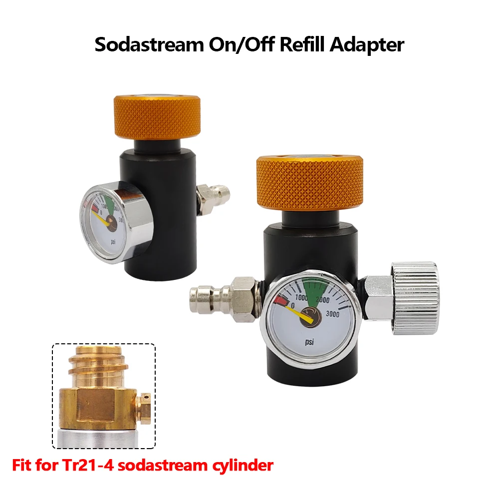 Cylinder Tank Refilling Adapter Fill Station On/Off Aadaptor for Sodastream Quick Charging,3000psi Pressure Gauge,8mm Quick Plug