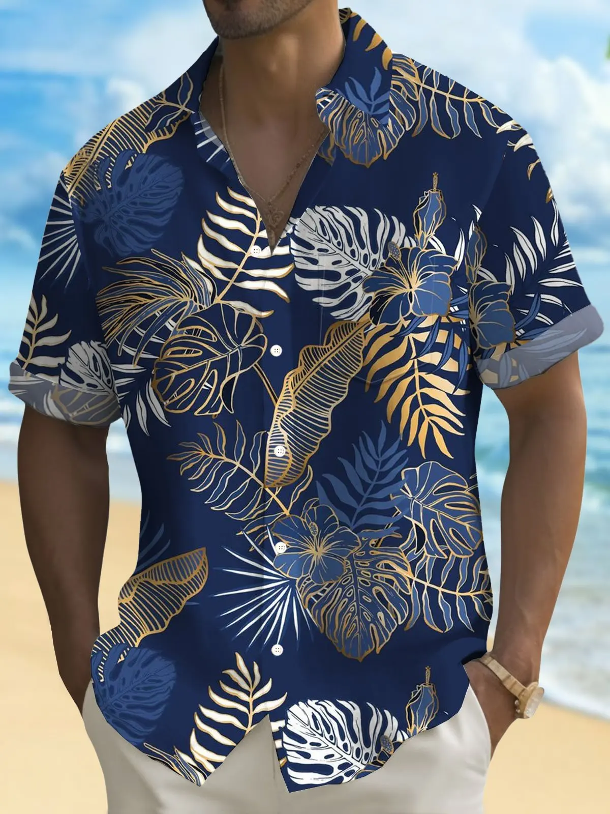 Hawaiian Plant Golden Leaves 3D Print Men's hawaiian Shirt 1