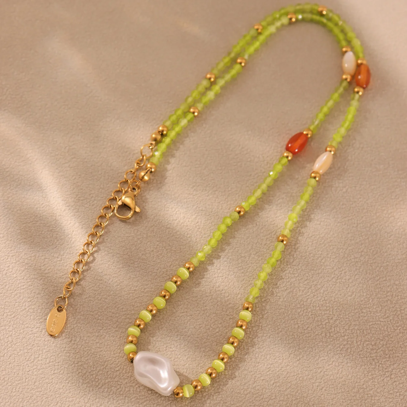 Edelstahl Imitation Perle Herz Anhänger Halskette Frauen Bunte Naturstein Perlen Kette Halsband Böhmischen Sommer Schmuck – Detail 29