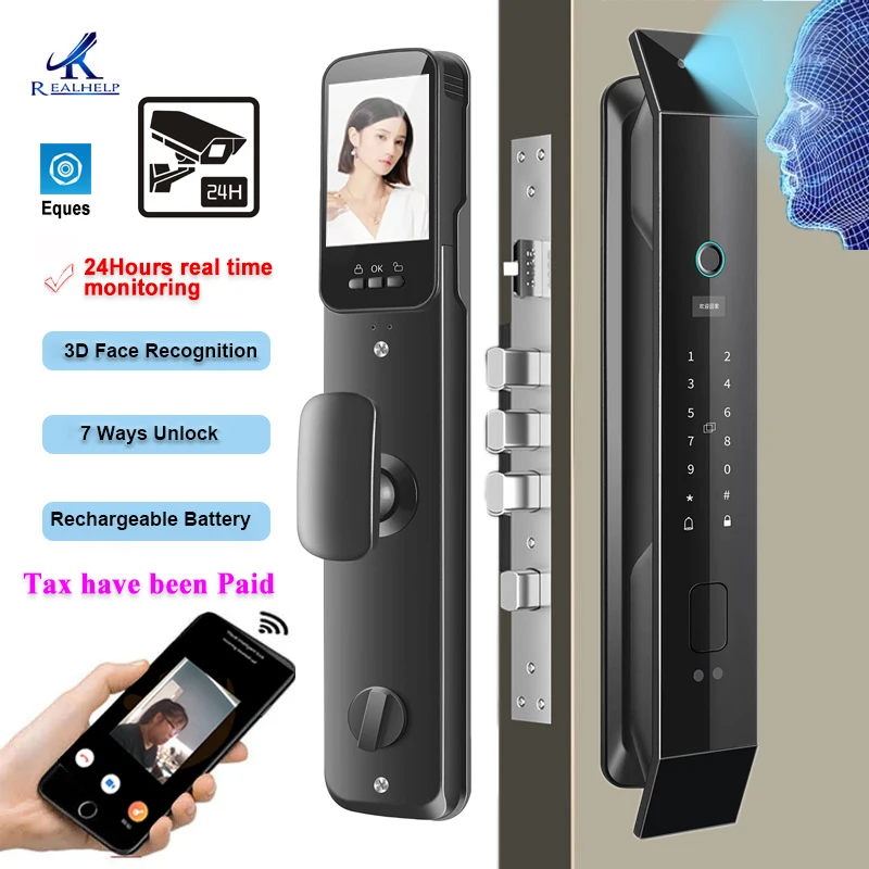 3D Face Recognition Smart Lock with Face Recognition Fingerprint APP Control HD Camera Video Doorbell