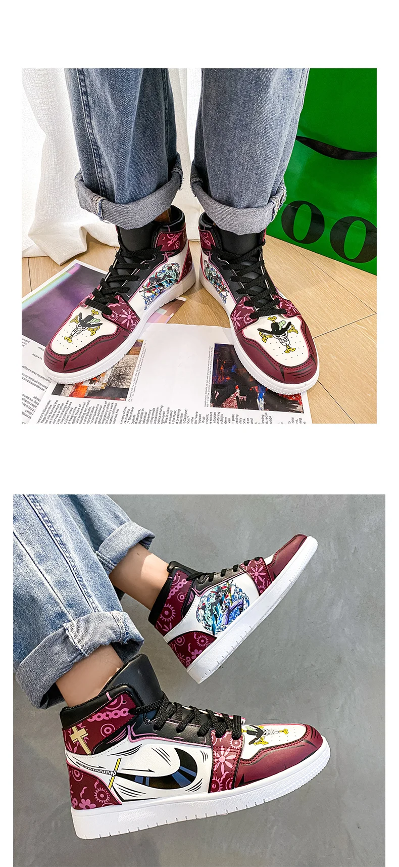 pretty woman costume Anime Shoes Men Sneakers One Piece Zapatillas Hombre Leather High Top Rubber Casual Eagle Eye Couples Shoes Tenis Masculino anime cosplay