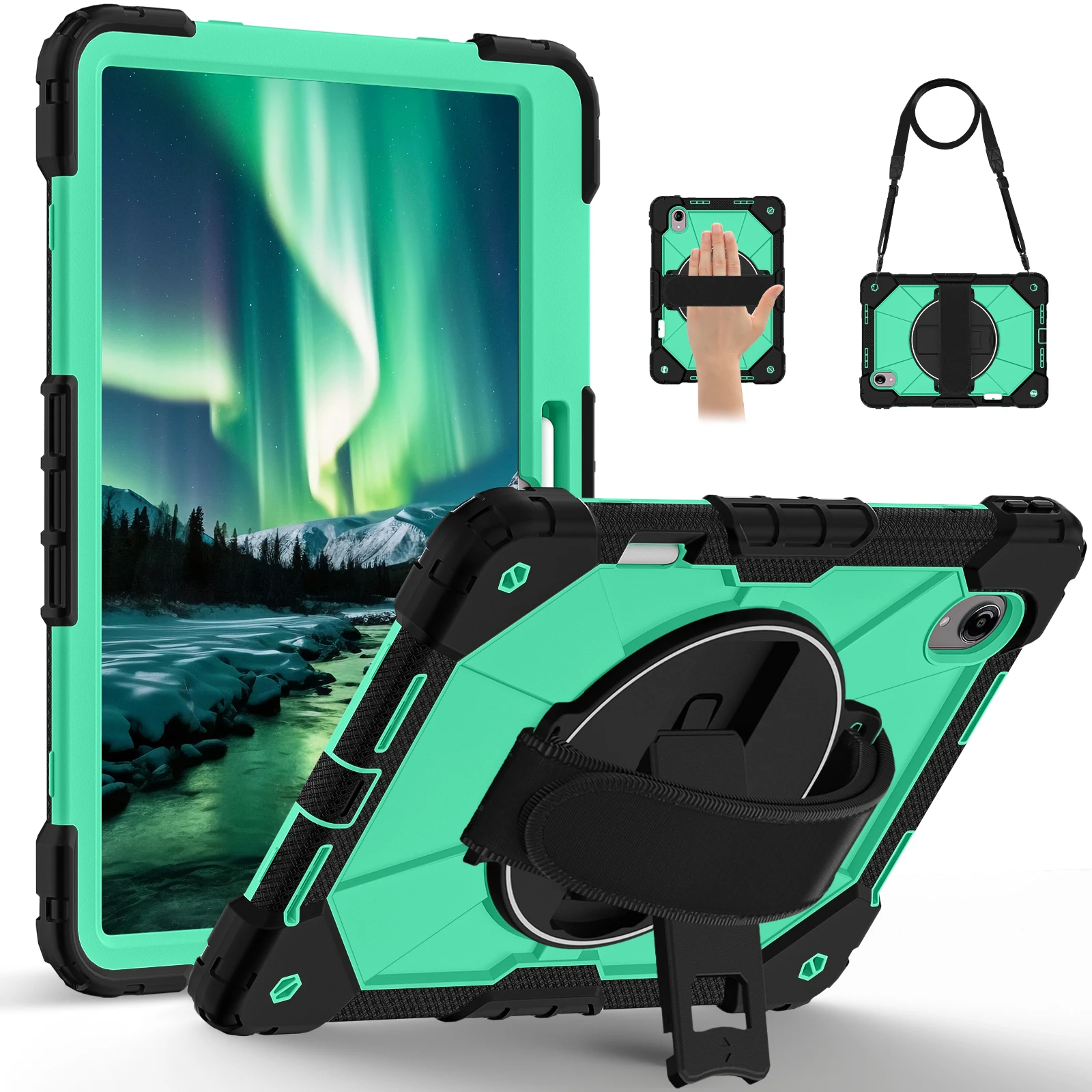 Shockproof 13 Tablet Case with 360° Rotation Stand and Shoulder Strap