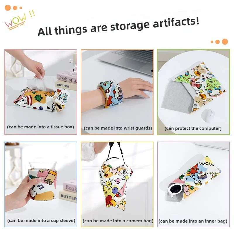Magic Cloth Makeup Bag Camera Lens Wrapping Cloth Portable Patch Cloth Storage Bag Self-adhesive Organizing Storage Bag