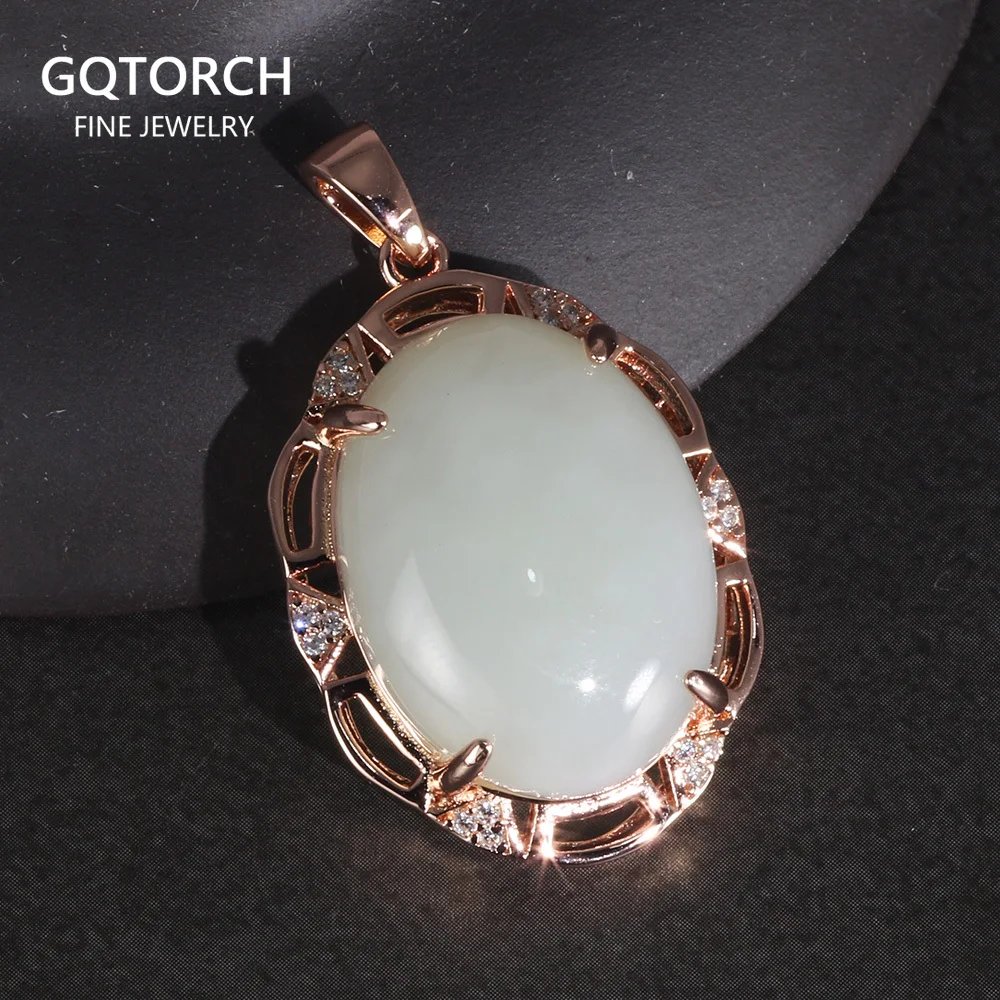 

Semi-Precious Stone Jade Crystal Pendant Genuine Sterling Silver 925 For Women Vintage Fashion Jewelry