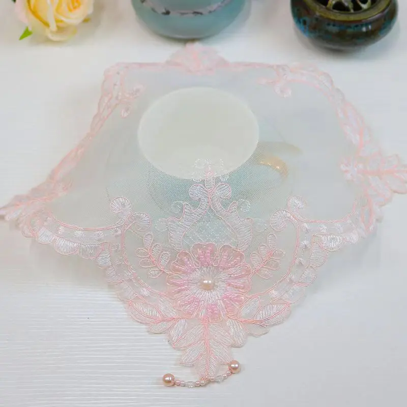 

Europe pink beads flowers Embroidery table cloth cover kitchen Christmas wedding tea tablecloth Table decoration and accessories