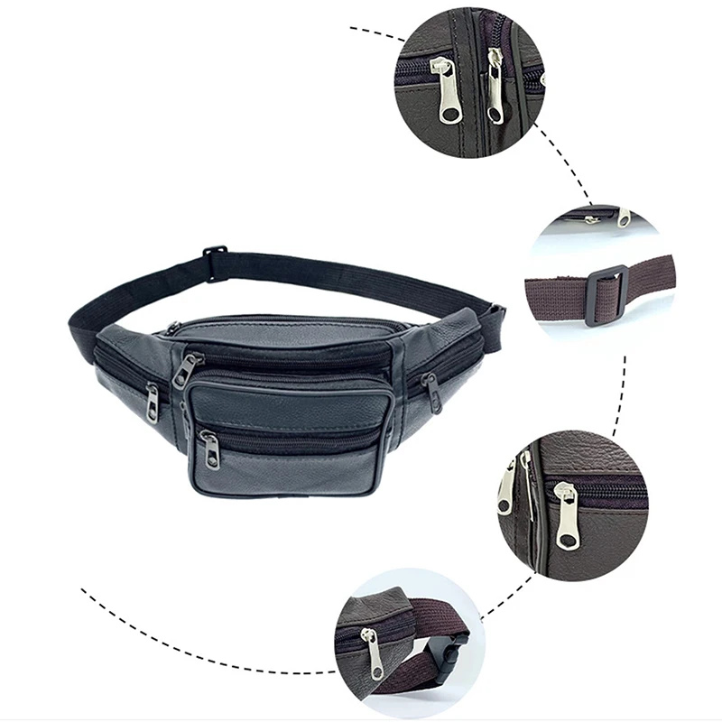 Men's Waist Pack Leather Bag Waist Belt Bag Male Leather Fanny Pack Fashion Luxury Small Shoulder Bags For Men