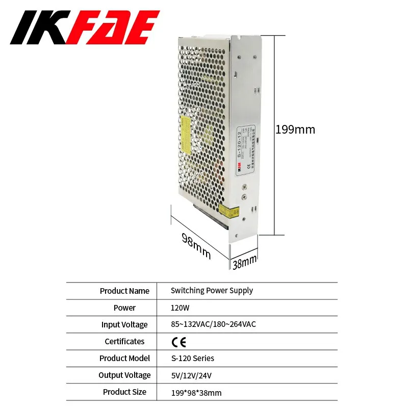 SMPS 조정 가능한 스위칭 전원 공급 장치, 과전압 보호, 미니 사이즈 AC, DC 컨버터, 120W 출력, 5V, 12V, 24V