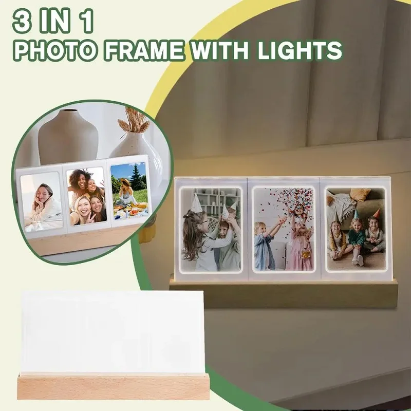 3 In 1 Cornice Per Foto Da 3 Pollici Fotocamera A Pellicola Istantanea A Luce Led Acrilica Per Fujifilm Instax Mini 12/11/9/8/40/90/Evo Mini Cornice