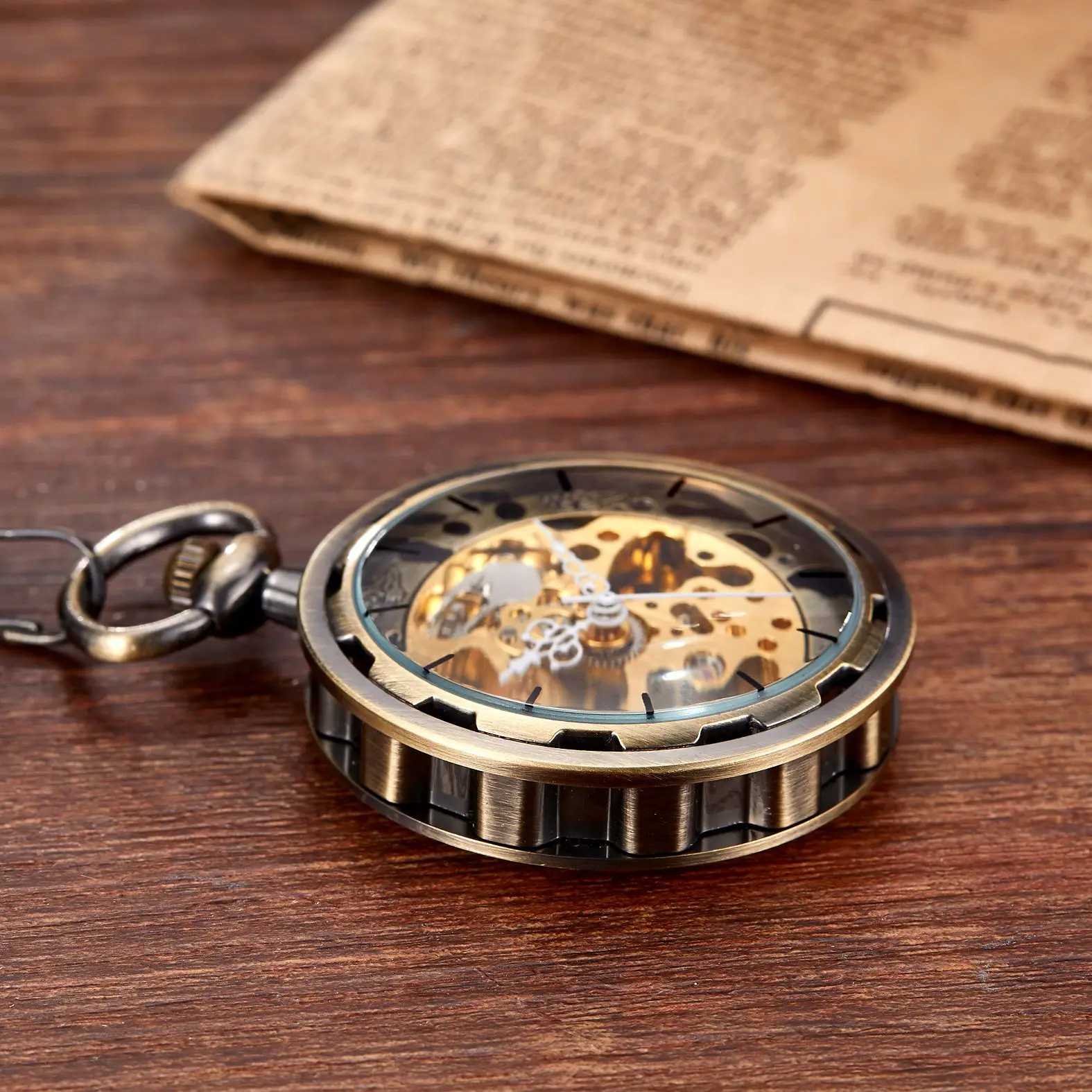 Retro Steampunk Skeleton Mechanical Fob Pocket Watch Clock Necklace Pendant Hand-Winding Men Women Chain Gift