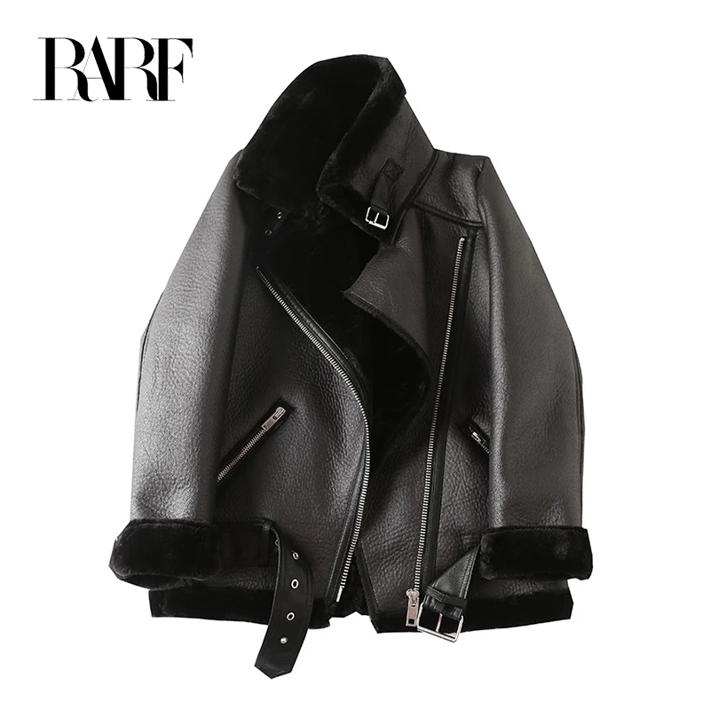 Women's Jacket Extra Thick Warm With Lamb Feather Rider Jacket With Artificial Fur