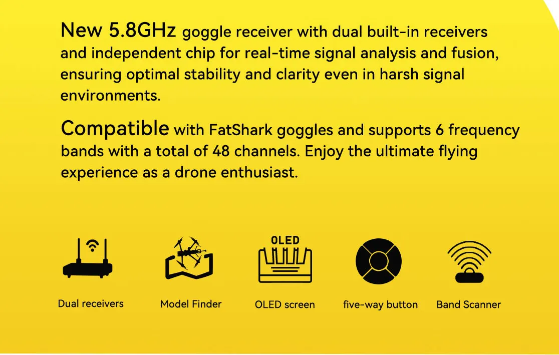 Description Picture 3 of itemSpeedyBee 5.8GHz 48CH Dual Receiver OLED Support OSD Firmware Update Ground Station Module For Fatshark  ORQA FPV Goggles