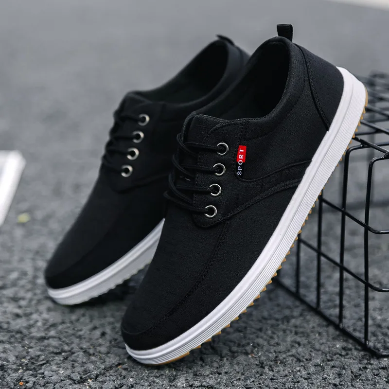 Men's Canvas Shoes Korean Style Breathable Round Head Lace Up Sneakers Casual Work Comfortable Trainers Zapatillas De Deporte 2