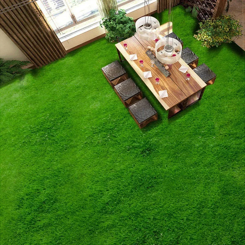 Papel de Parede de Mural Personalizado para Decoração de Casa 3d Gramado Verde Adesivo de Chão em Pvc à Prova Dágua para Sala de Estar Quarto