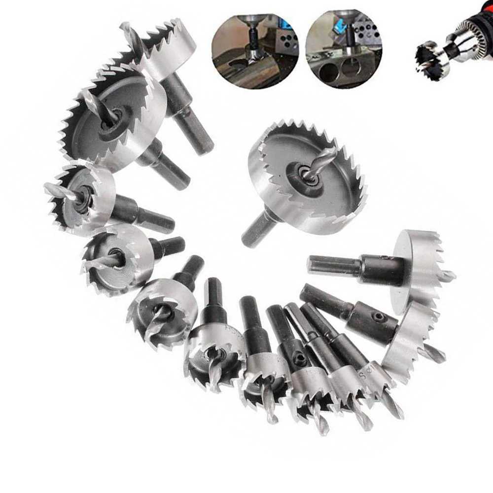 12/13pcs 15mm-53mm HSS Drill Bit Set Holesaw Hole Saw Cutter Drilling Kit Hand Tool for Wood Stainless Steel Metal Alloy Cutting