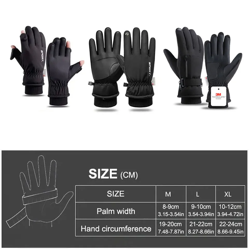 Winter Ski Gloves 3M Cold Resistant Sheep Waterproof Ten Fingers Touch Screen Gloves Thickened Anti-slip Riding Gloves Men Women 6