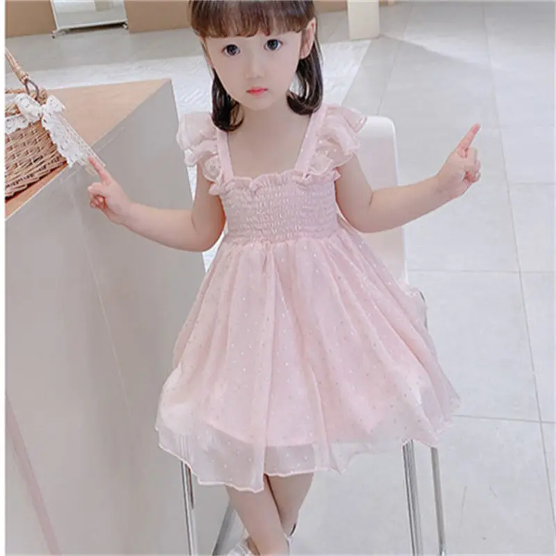 

Girls' Summer Dress New Girls' Mesh Skirt Flying Sleeve Tank Top Skirt Fashionable Children's Princess Dress