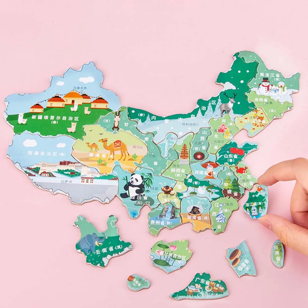 

Children'S Early Education Puzzle Wooden Jigsaw Toy Magnetic Wooden Book Style Two In One Chinese World Map Cognition