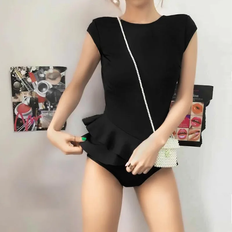 

Koren Style 2023 Sexy Backless One Piece Ruffle Swimsuit Monokini Solid Swimwear Women Swimsuits Bath Suit Swimwear