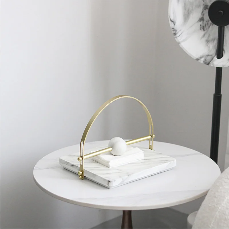Modern Luxury Metal Tissue Holder, Dining Table Center Napkin Holder, Hotel Clubhouse, Imitation Marble Paperweight Decoration 3