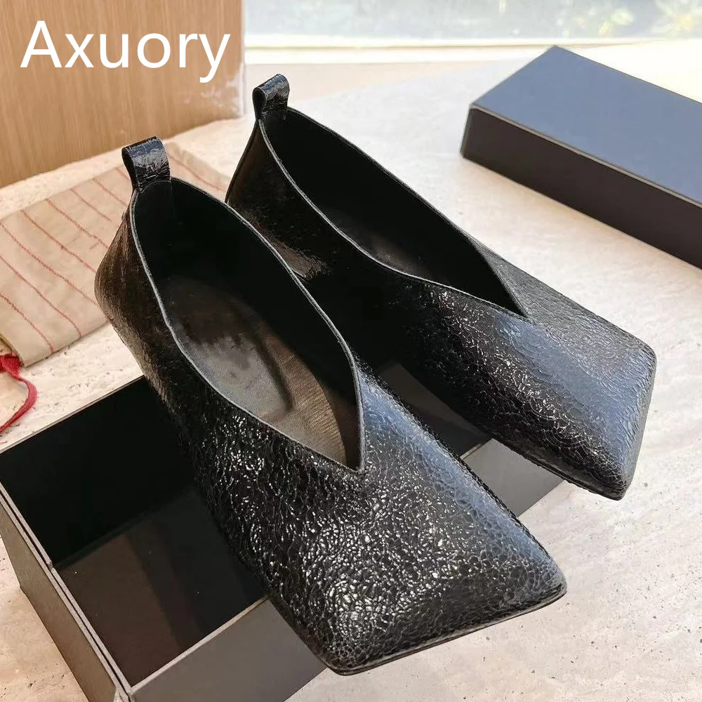 2023 New Women's Square Toe Flat Shoes Solid Color Bursting Cowhide Material Solid Color High Quality Daily Shoe