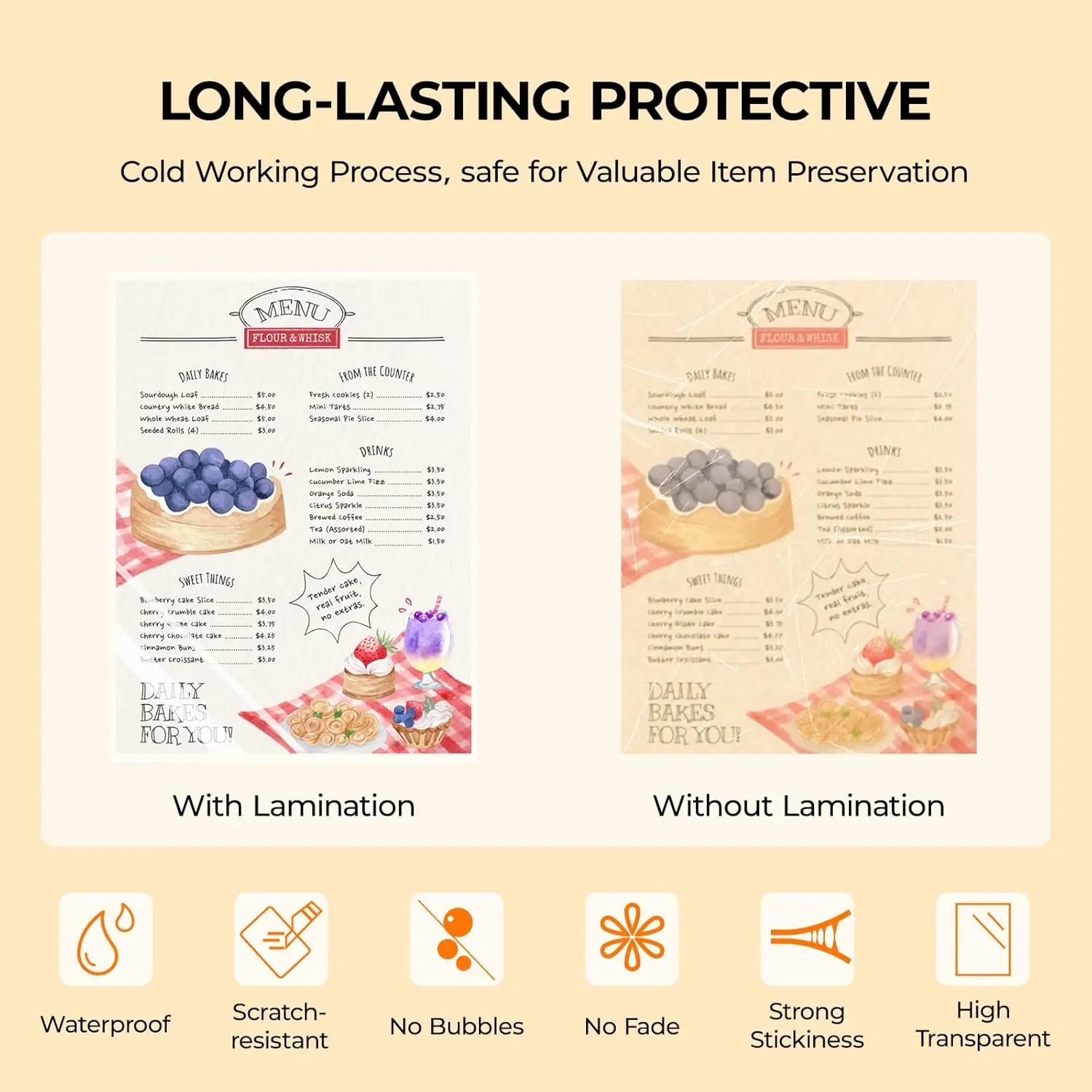 A4(8.3×11.7 inches) Clear Self-Adhesive Laminating Sheets 50 Pack, Waterproof, No Machine Needed - 6