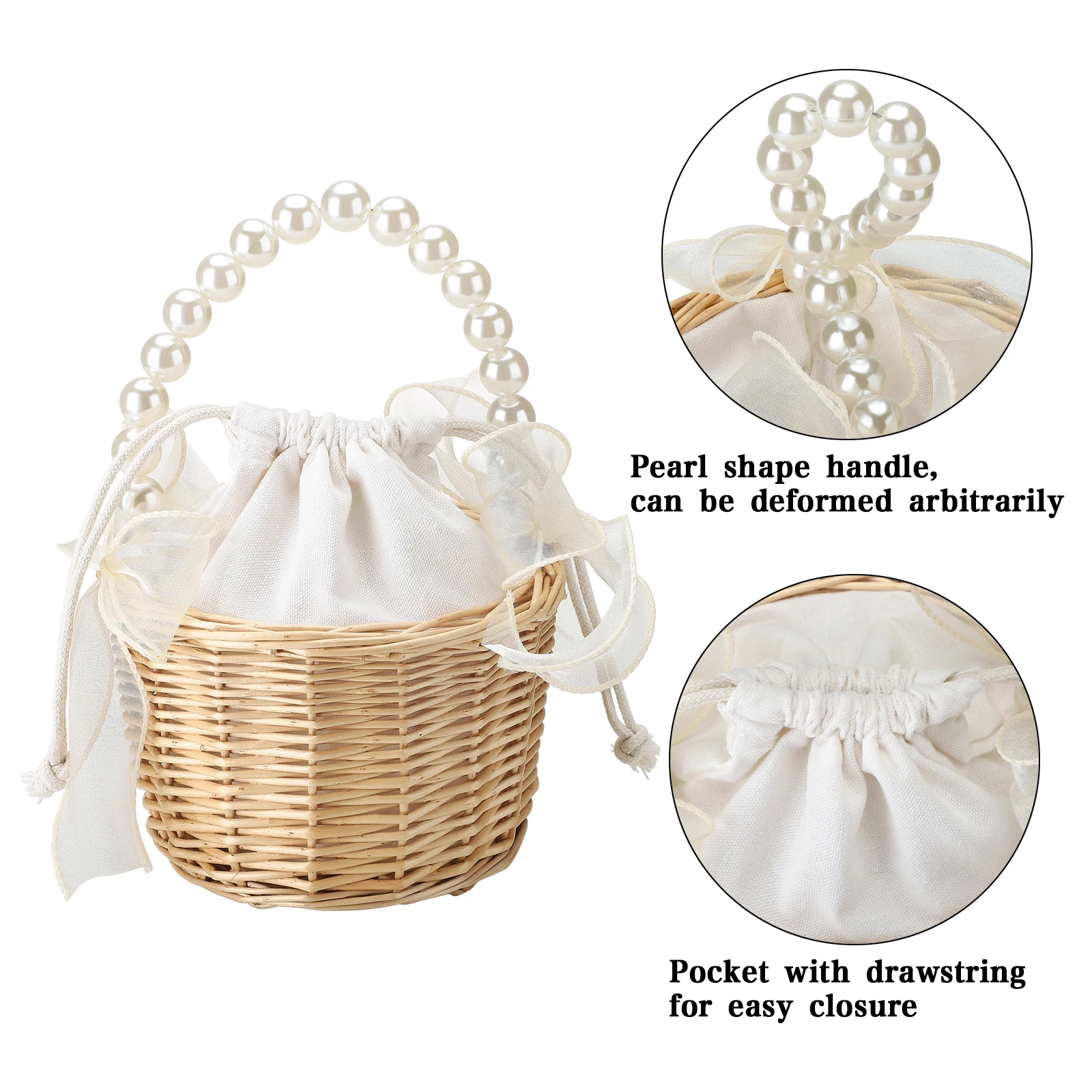 Flower Basket Woven Rattan Storage Container Box Portable Wedding Girl Baskets with Handle Wedding Party Home Decoration 4