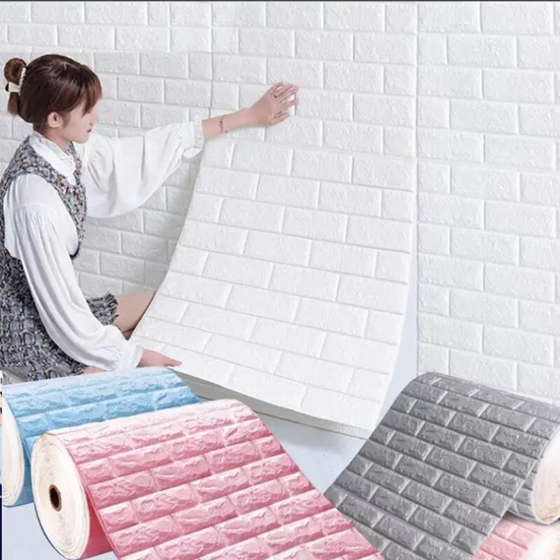 1-10pcs 70cmX1m Modern Home Decoration Brick Pattern PVC 3D Room Decor DIY Self-adhesive Wallpaper Waterproof Wall Stickers 2