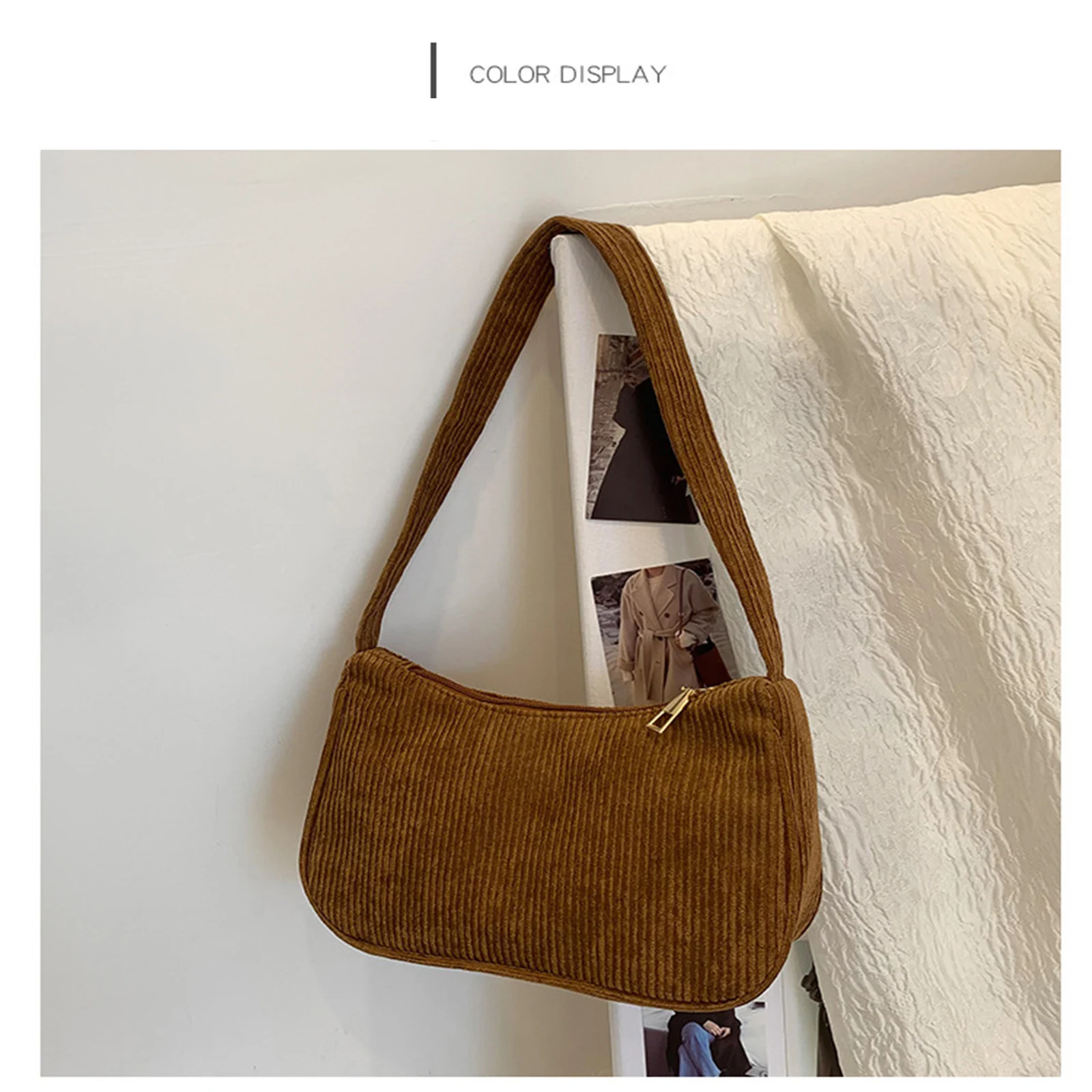 

2024 Fashion Vintage Women Handbags Corduroy Underarm Bag Casual Women Shoulder Bags Solid Color Zipper Female Handbag Clutch