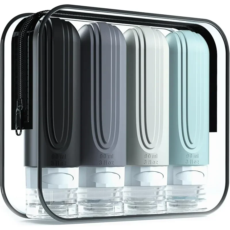 Silicone Travel Toiletries Refillable Leak-Proof Containers Set - 90ml Portable Squeezable Bottles
