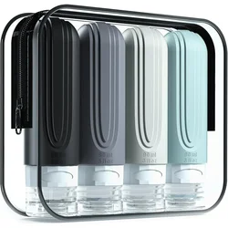 Silicone Travel Toiletries Refillable Leak - Proof Containers Set - 90ml Portable Squeezable Bottles (Gray)