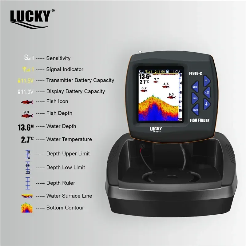 Remote control bait boat fish finder fishing accessories LUCKY FF918-CWL remote control bait boat 3.5" LCD operating range 300m depth range 100M wireless