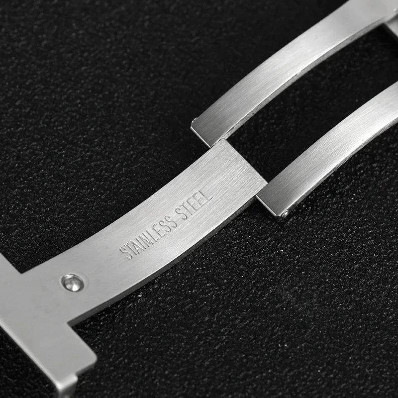 Solid 316L Stainless Steel Brushed Folding Safety Watch Clasp, 18mm or 20mm, with Double Push Extendable Adjustable Buckle