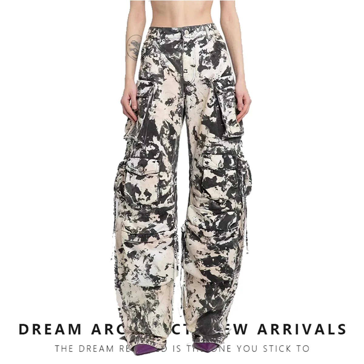 

Повседневные брюки SuperAen в стиле хип-хоп в американском стиле; Сезон весна; 24 Новые камуфляжные прямые джинсы с несколькими карманами и принтом