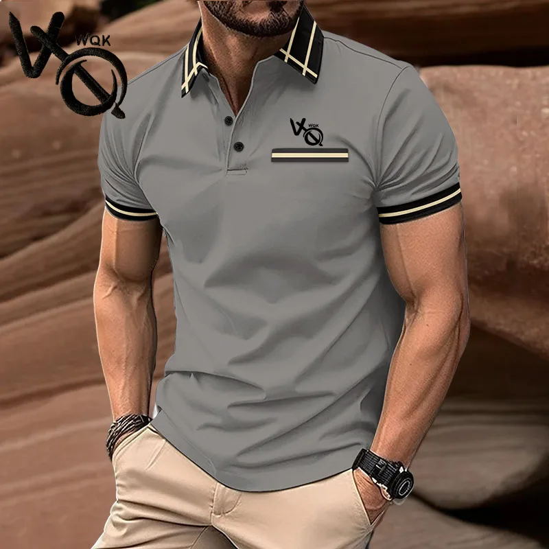 VQWQK Literature-Polo à manches courtes pour hommes, maillot de cheval d'été, t-shirt décontracté, monochromatique, respirant, revers de mode, marque