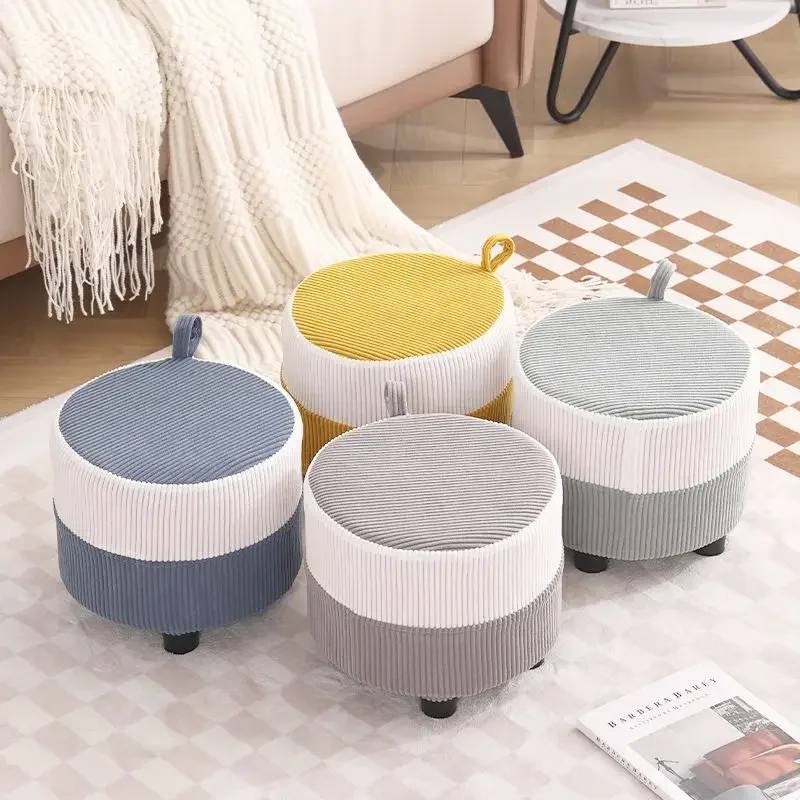 

Fabric Stool Household Low Stool Fashion Creative Handle Chair Living Room Table Stools Simple Modern Bench Ottomans Solid Wood