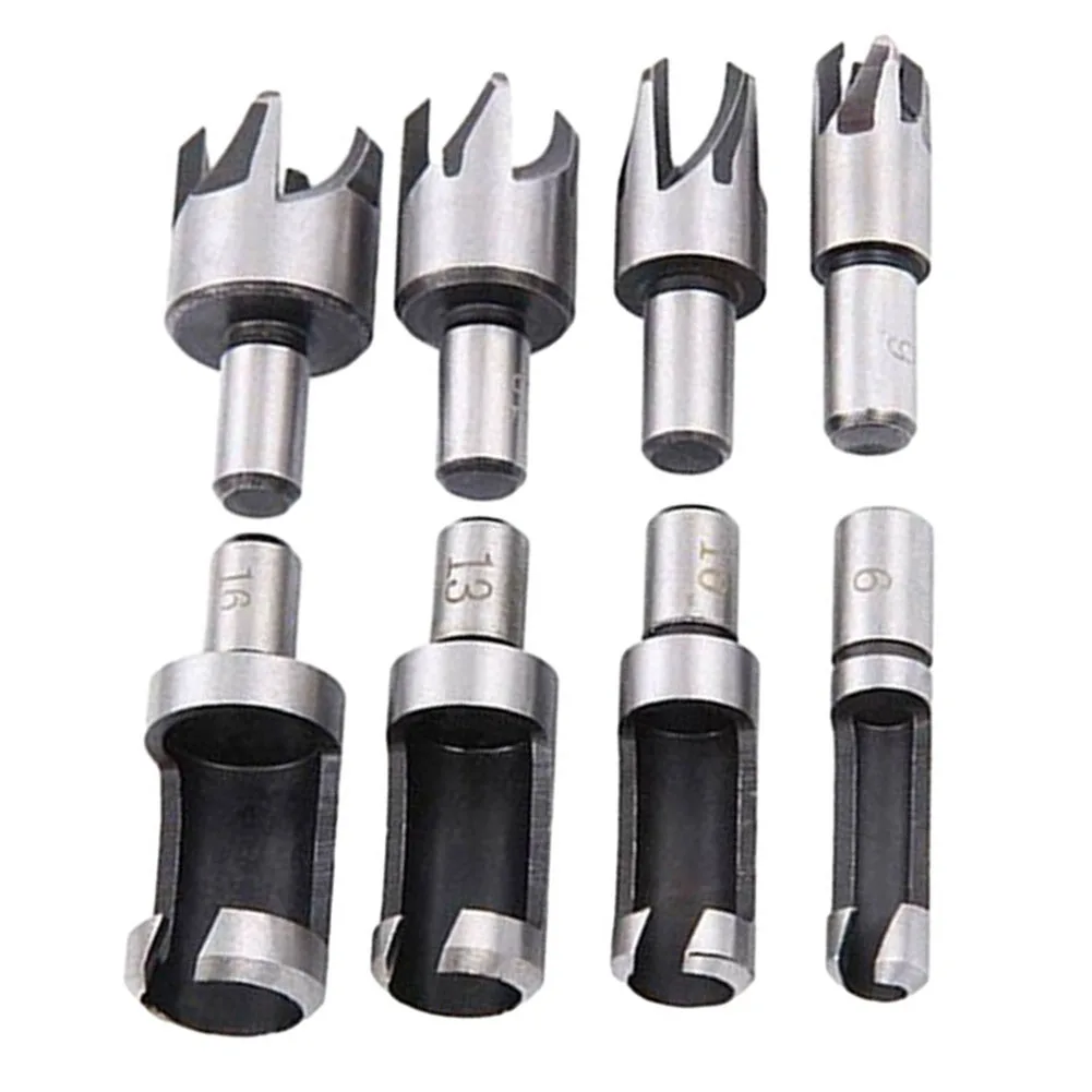 4/8Pcs/set Wood Plug Cutter Cutting Tool Drill Bit Kit Straight And Tapered Chamfering Tools Woodworking Cork Drill Bits 8pcs woodworking three tip drill bit wood drilling reamer support drill bits hand drill hole tool