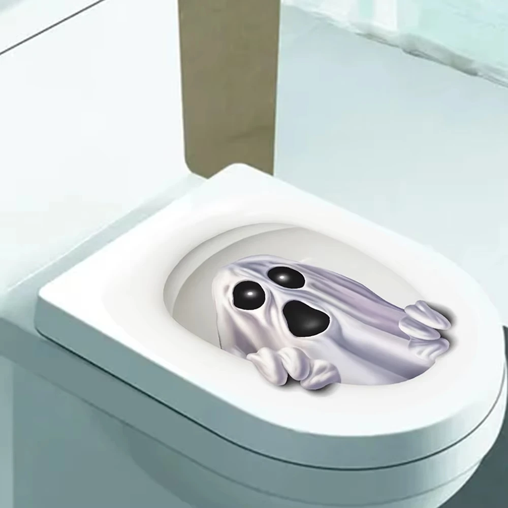 Halloween Ghost Drill Out Of Toilet Stickers Painted Toilet Decoration Waterproof Lid Stickers F08