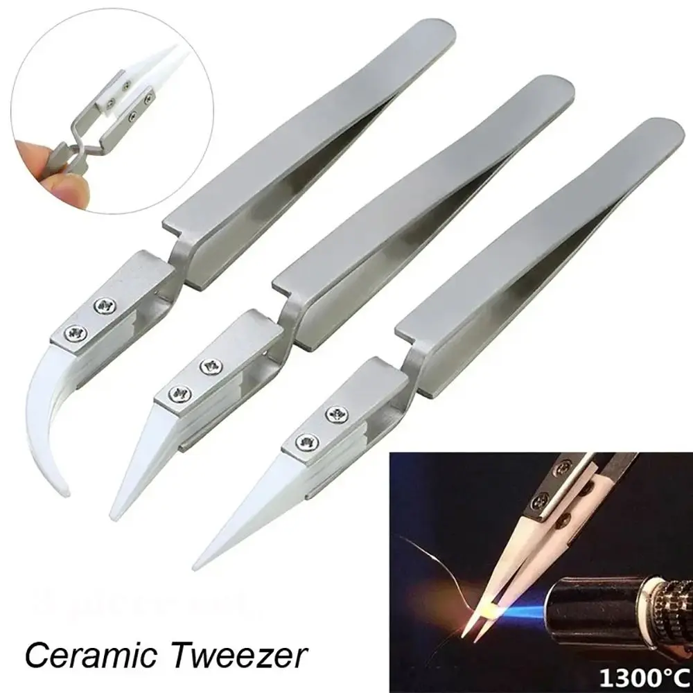 Ceramic Straight Tip Electronic Soldering Anti-Static Reverse Acid Resistant Precision Chuck Insulation Ceramic Tweezers